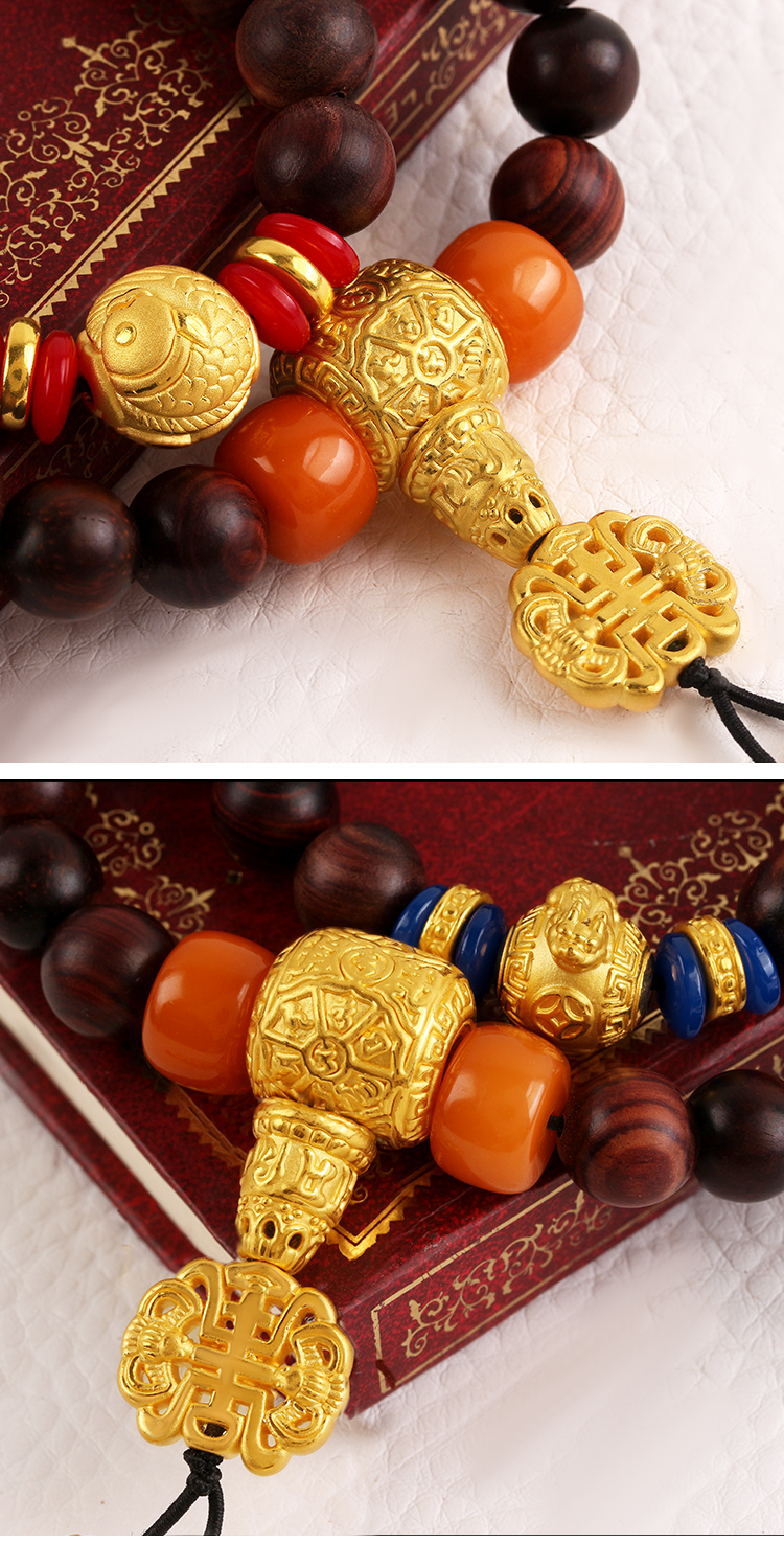 3d硬金六字真言三通佛塔手链转运珠路路通圣诞节礼物563g直径11mm三通