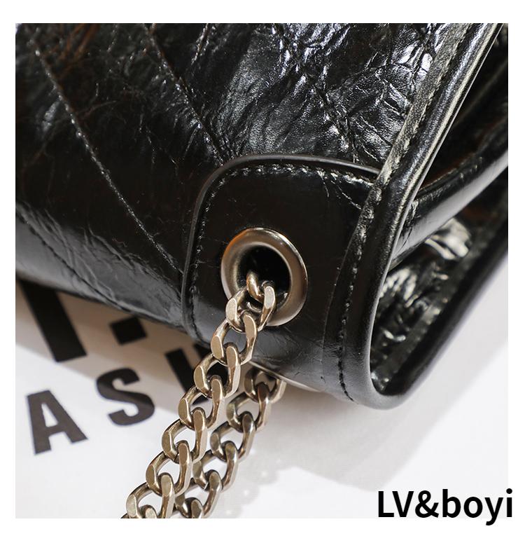 包包2022新款潮大容量女包单肩斜挎链条流浪邮差包 黑色小号【图片