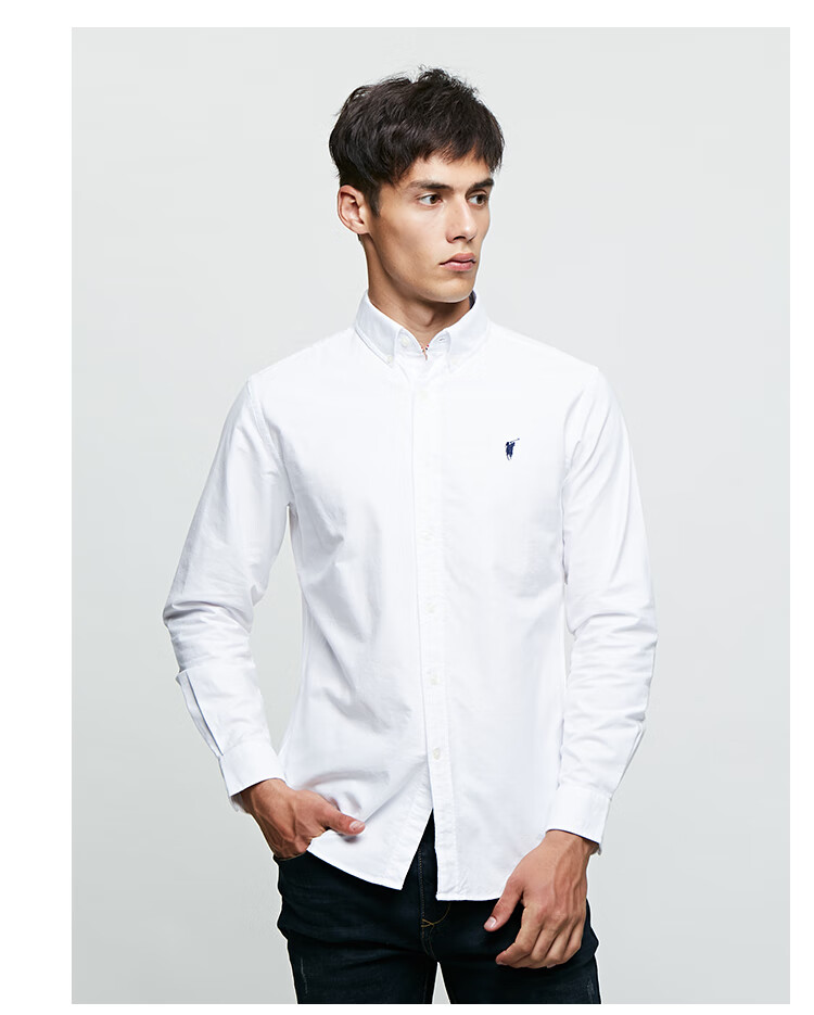 polosport商场同款长袖衬衫男春秋新款韩版修身棉质青年免烫纯色轻