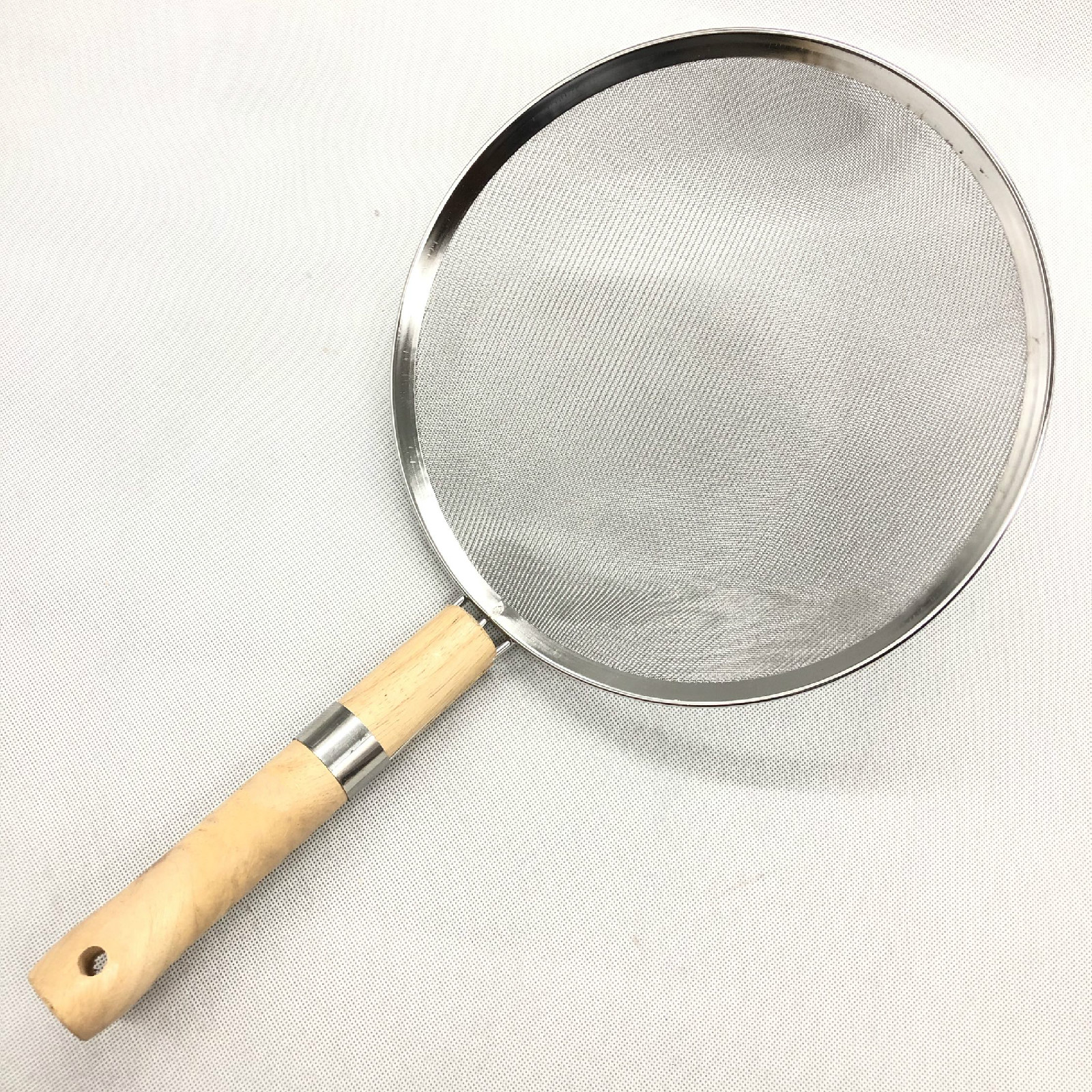 不锈钢竹柄大漏线漏炸密喱过滤网捞面渣捞漏勺钢丝网厘笊篱细网 34cm