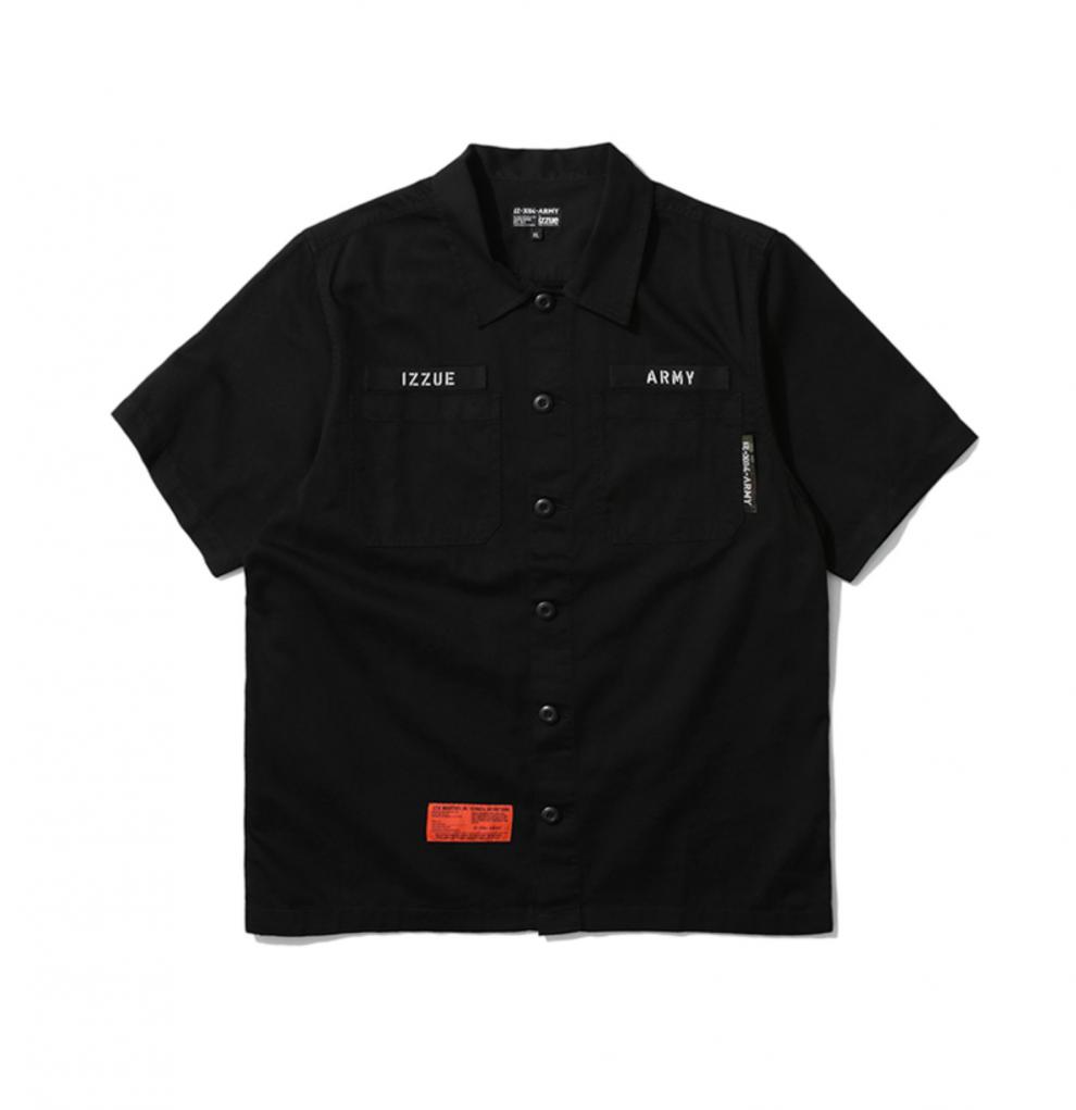it izzue男装工装短袖衬衫夏季休闲街头logo印花8300s1g bkx/黑色 m