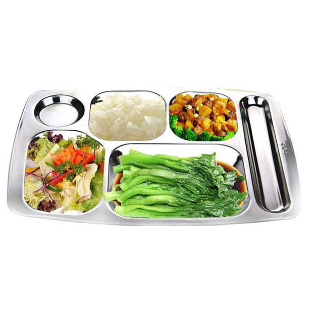 娅斯美娜 不锈钢快餐盘 学生饭盒餐具食堂单位五格六格分格菜盘 0.