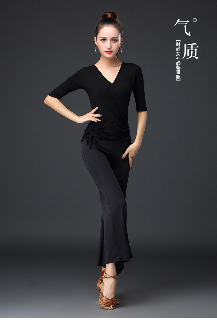 【拉丁舞服】交谊舞服装女上衣新款拉丁舞中袖练功服舞蹈服跳舞领拉丁