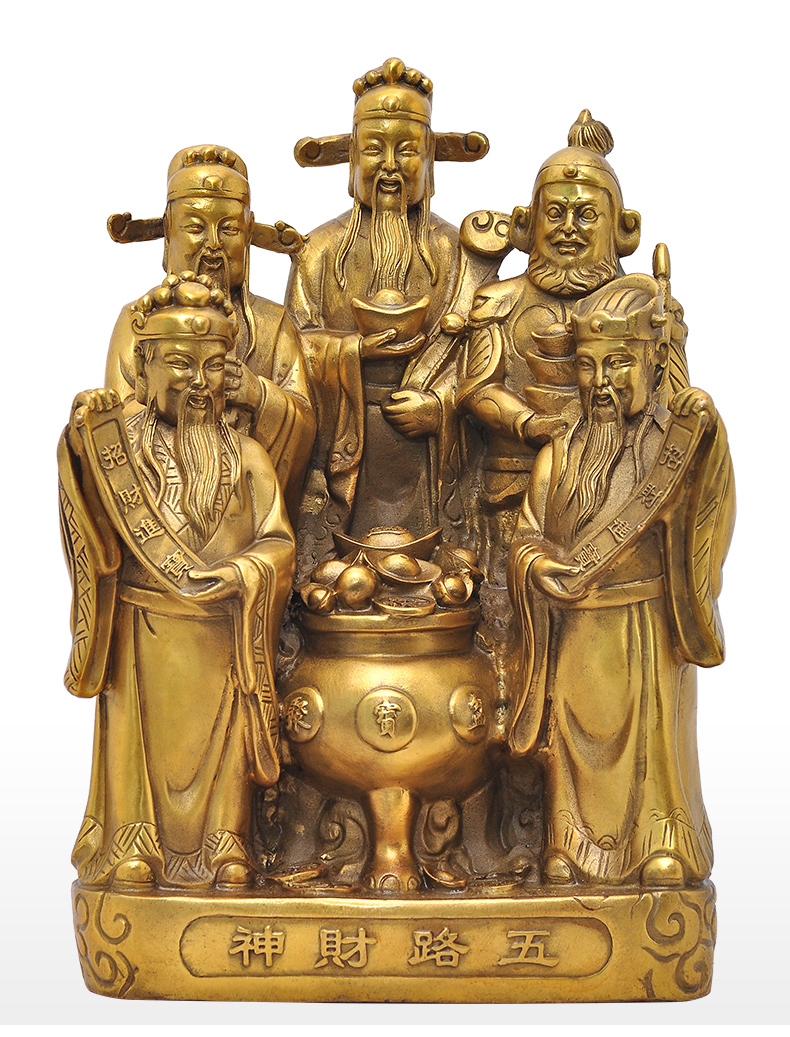 五路财神佛像供奉摆件铜像聚宝盆大号财神爷像家居风水店铺 五路财神