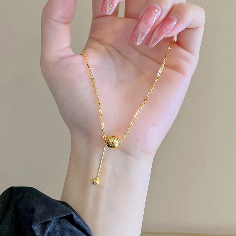 5g黄金项链女款999足金ins风有求必应光面圆珠吊坠锁骨链套链送礼 有