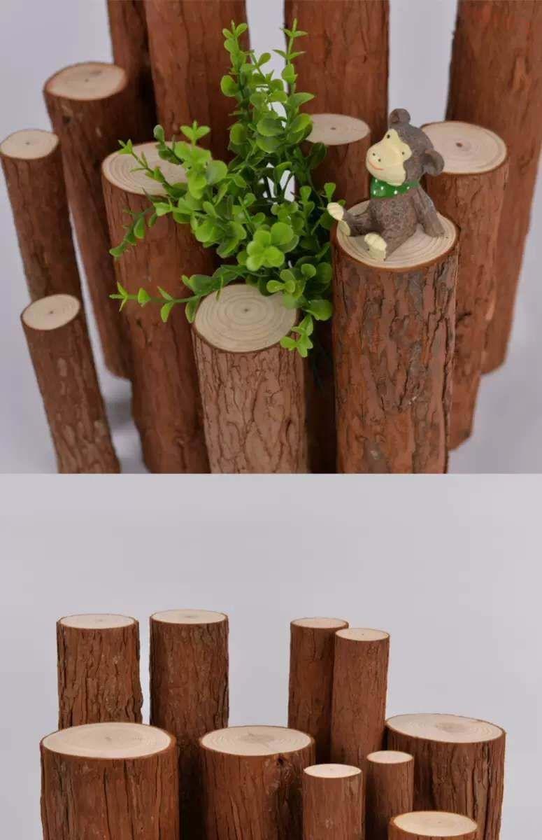 带皮杉木小木桩园艺围栏原木手工树桩花盆底座实木室内户外圆木头定制