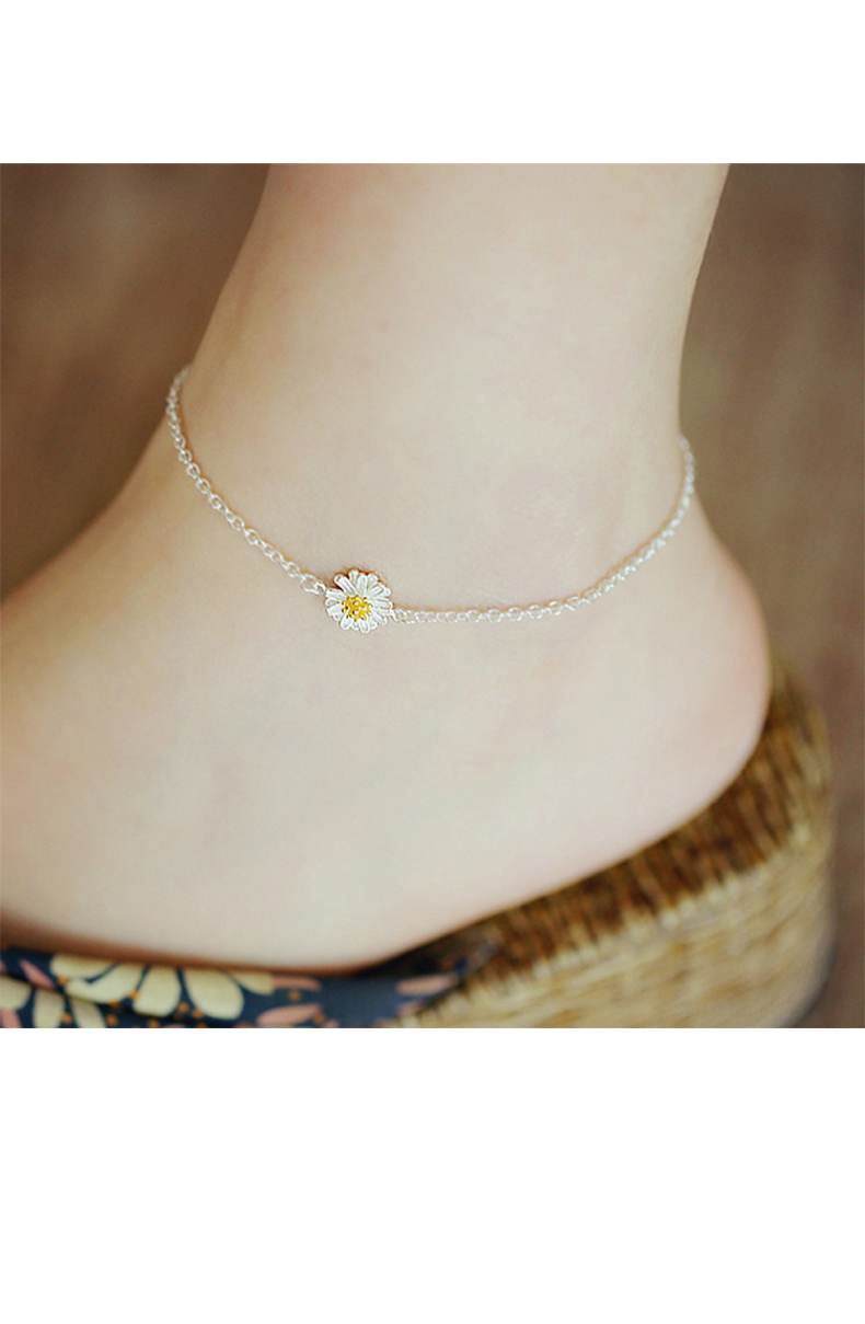 63京选60精品俏皮个性女士戴小雏菊花朵脚链s925银简约小清新脚踝