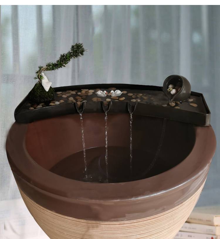 大型鱼缸过滤器吸鱼屎陶瓷鱼缸过滤器流水循环摆件不含盆配件水池假山