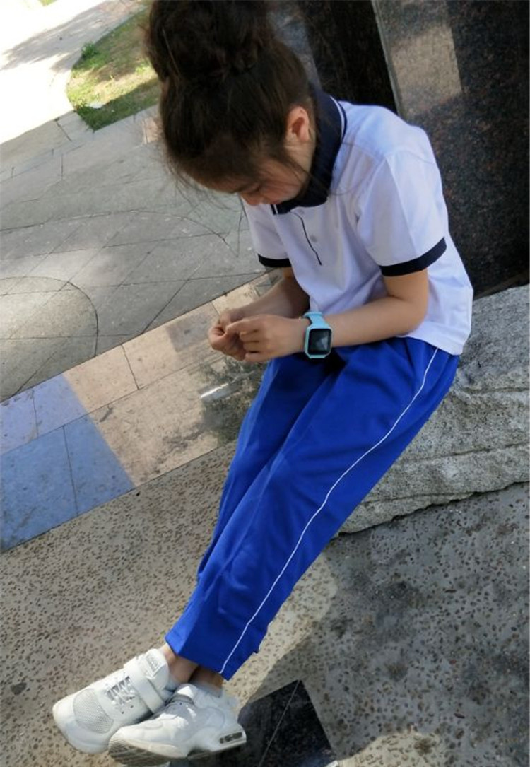 春秋季小学生校服裤子男初中高中学生校裤男透气两道杠运动裤女 蓝色