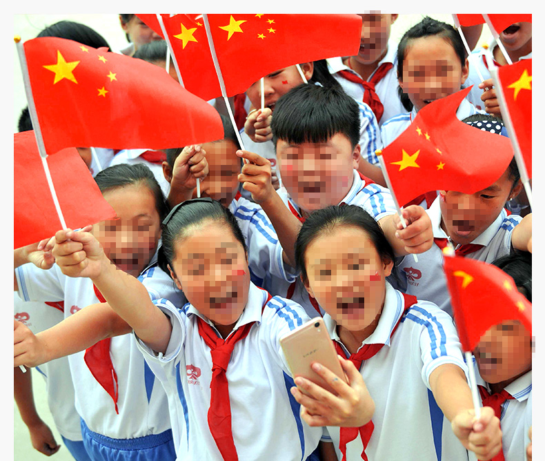 中国手摇小小红旗五星带杆红旗党旗手持小号手挥带杆旗帜 中号三角串