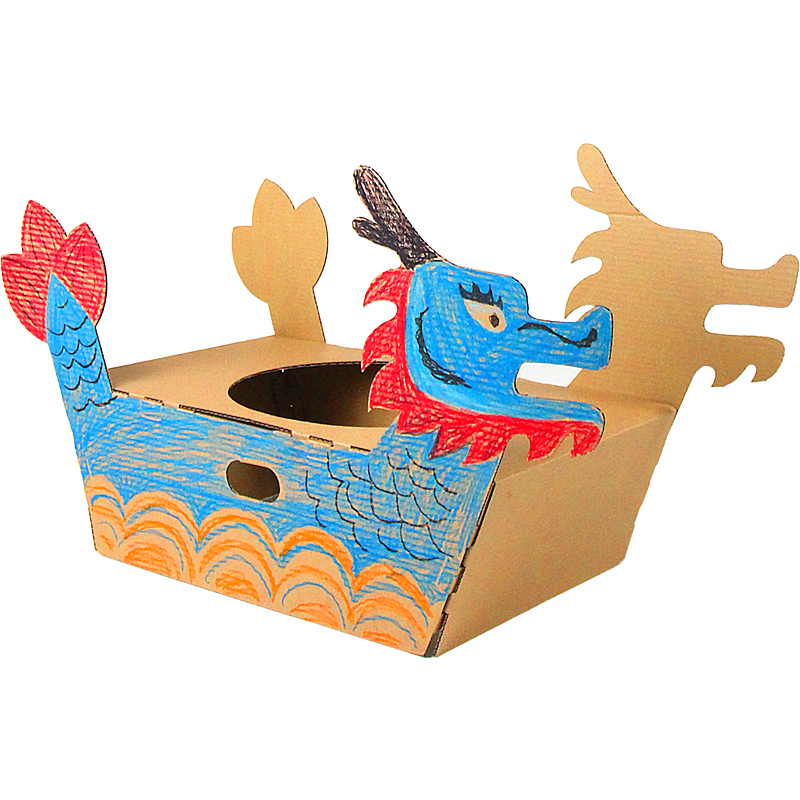 龙舟手工端午节幼儿园赛龙舟儿童涂色纸船手工龙舟纸箱可穿戴纸壳纸板