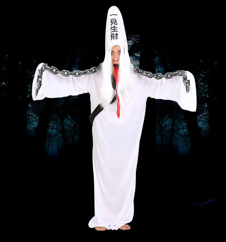 新品 儿童恐怖清朝僵尸贞子女鬼衣黑白无常衣服万圣节