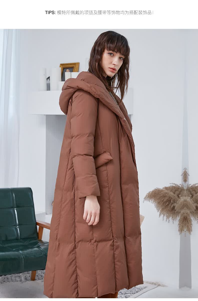 商场同款艾诺丝冬装新款羽绒服女中长款韩版直筒羽绒服加厚连帽潮