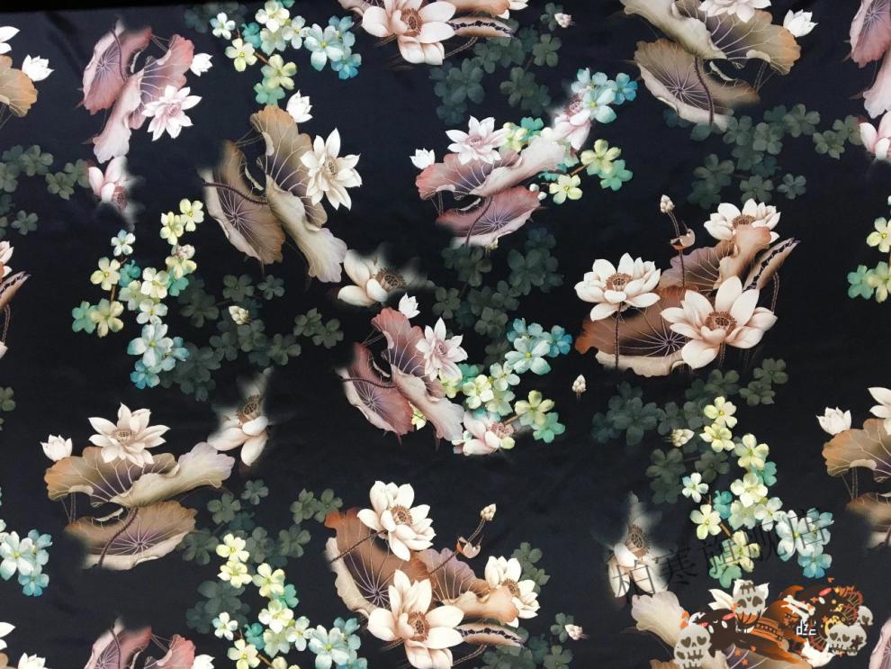 花色桑蚕丝布料 夏季高端重磅弹力缎真丝布料 印花丝绸印染桑蚕丝