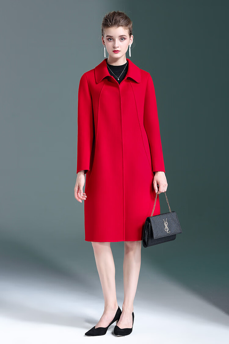 恒源祥秋冬新品双面羊绒大衣女中长款2019新款秋冬中年显瘦羊毛呢外套