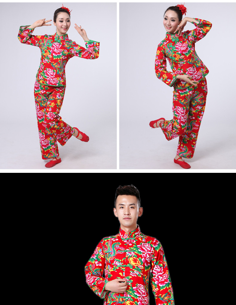 哲别东北花衣服个性搞笑网红抖音东北大花布衣服套大人二人转演出服花
