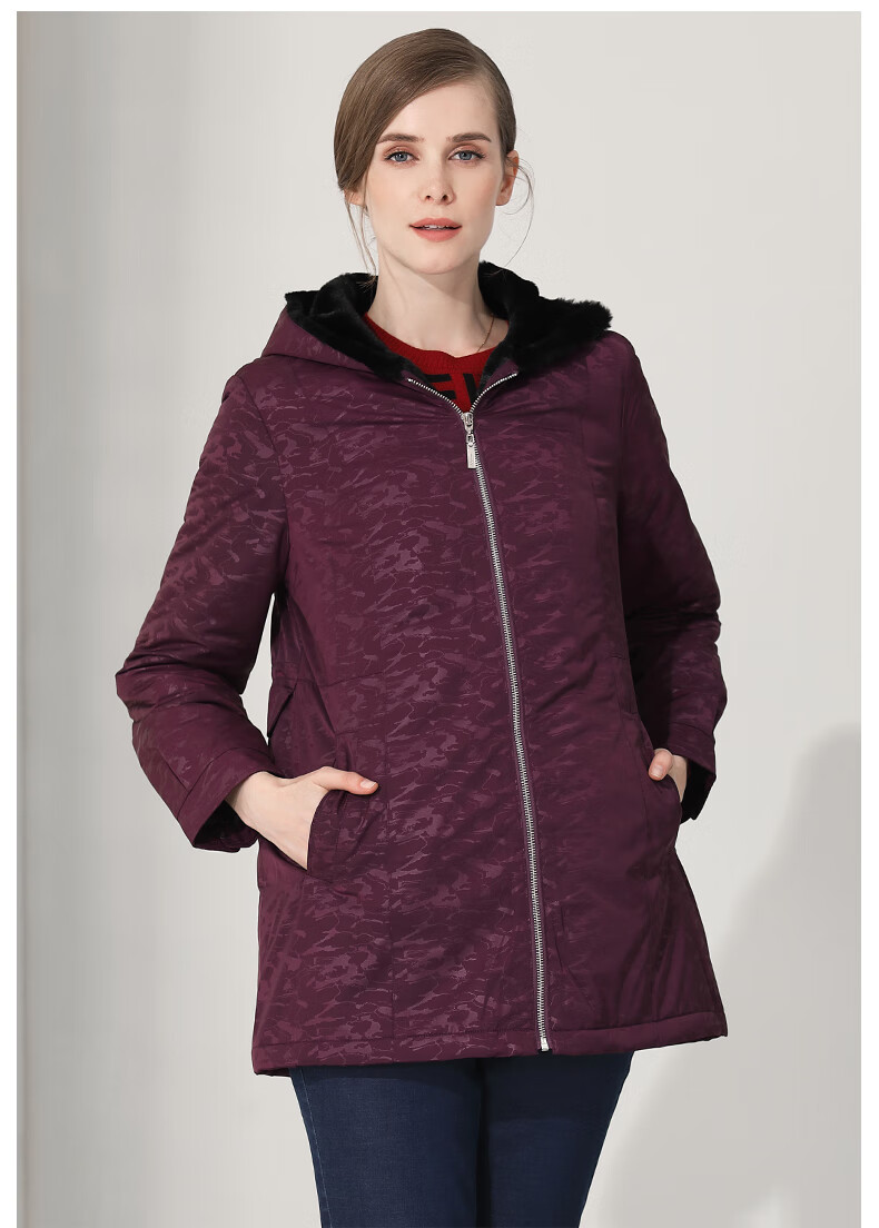 米兰登秋冬新款中老年女装妈妈装时尚连帽加厚保暖棉衣女宽松舒适气质