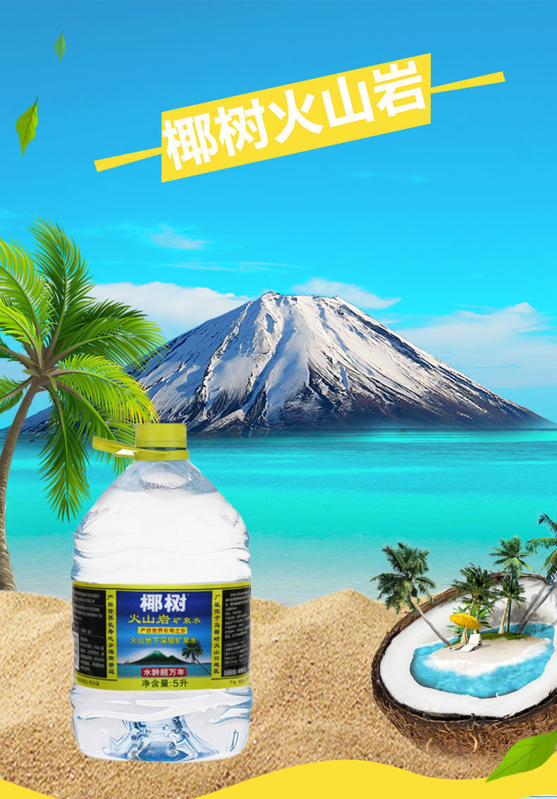 地下深层水5l*2瓶整箱家用饮用净水 椰·树火山岩天然矿泉水5l*2桶