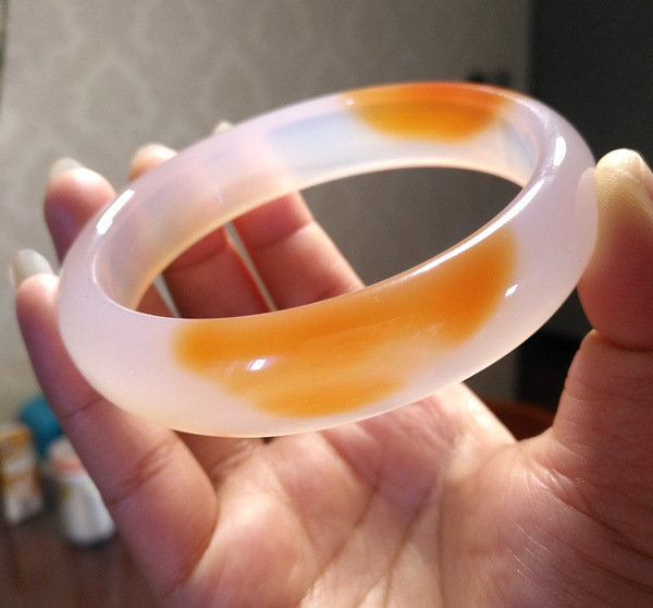 陕西蓝田玉玉镯 玉石手镯 保健玉髓玉手镯女 图片色 54cm