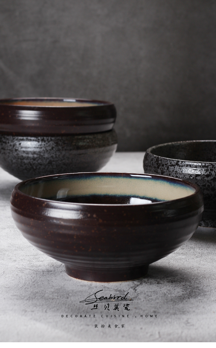 丝贝美瓷创意粗陶复古日式料理餐具陶瓷碗米饭碗圆钵拉面碗粥碗家用
