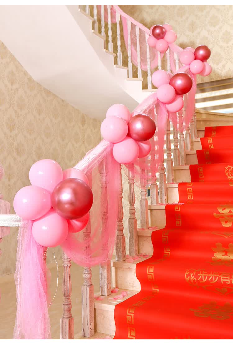 扶手装饰楼梯结婚装饰扶手婚房布置婚礼栏杆拉花彩带纱幔简单婚庆用品