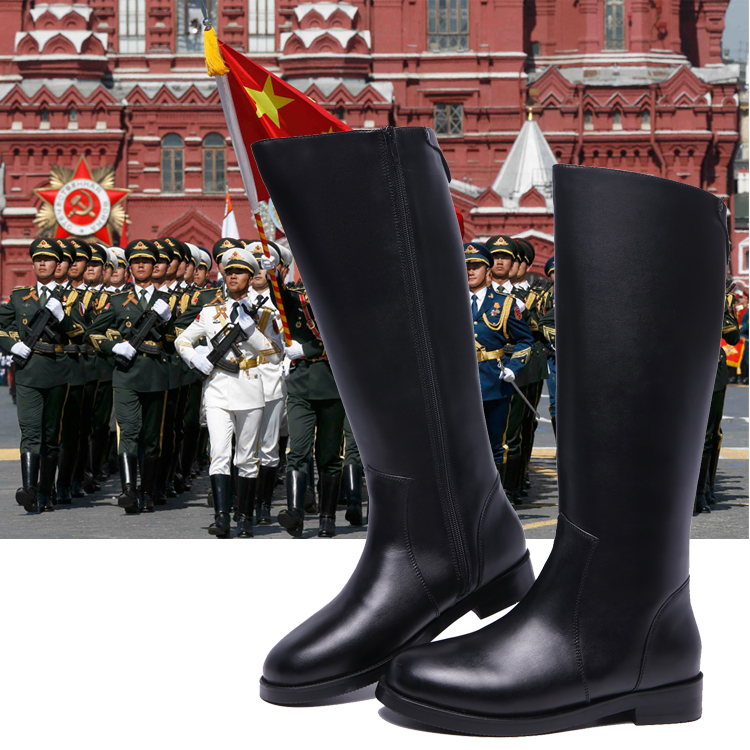 2019秋冬季舒适百搭气质休闲时尚简约直筒新款大阅兵长筒马靴队高筒