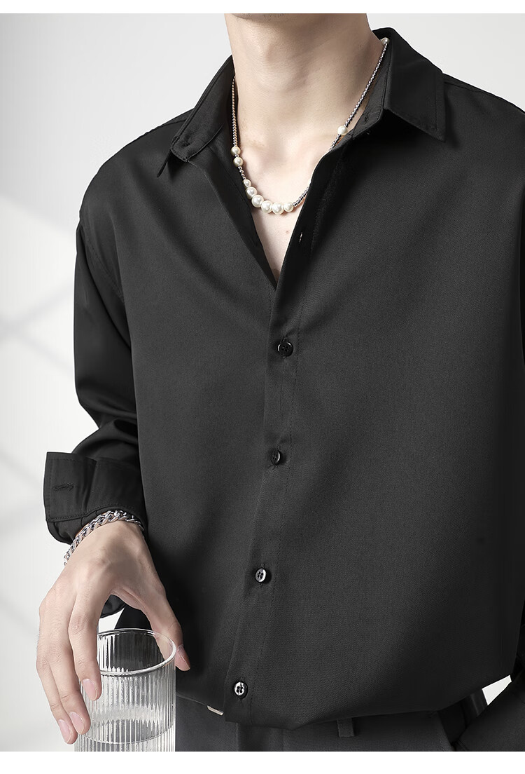 禁欲系男装小默家男装22秋轻熟风男士长袖衬衫宽松干净衬衣丝滑垂感九