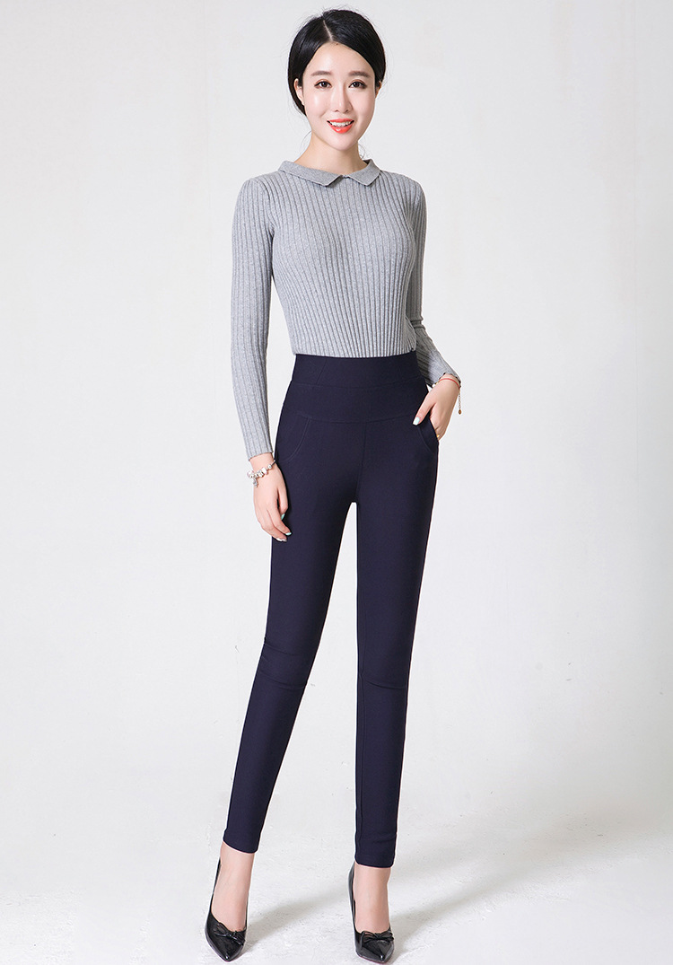 冬季加绒裤女外穿打底裤高腰弹力加厚中年妈妈裤子松紧腰小脚女裤秋天