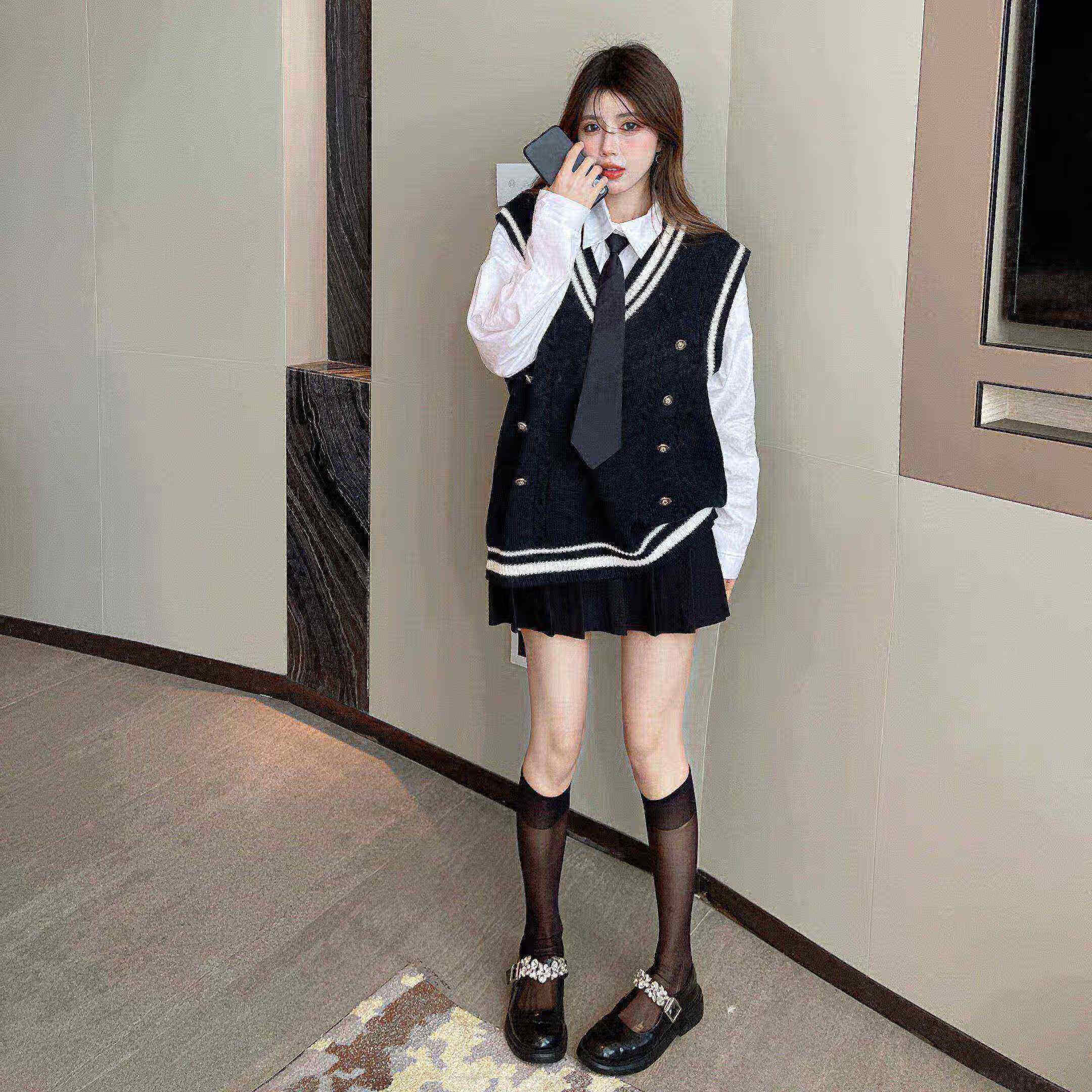 月柏吟日系jk制服学生装水手服日系学院风套装复古背心针织马甲衬衫