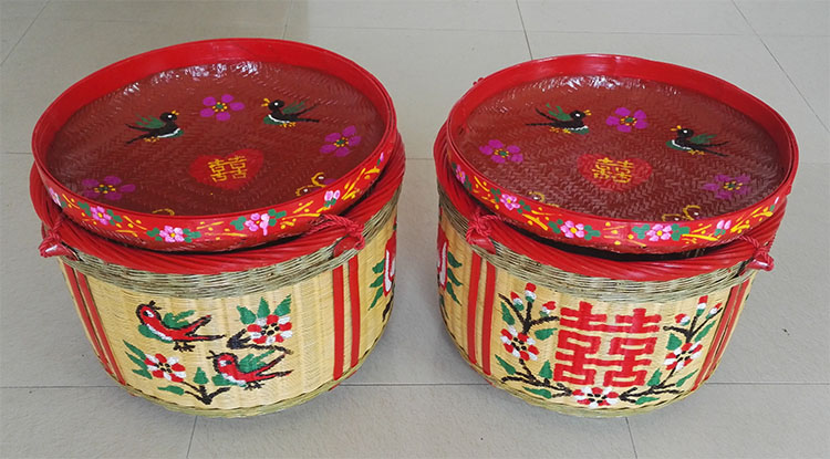 欧凯奇竹箩筐大号结婚嫁妆订婚满月搬家喜庆簸箕竹编制品纯手工竹编