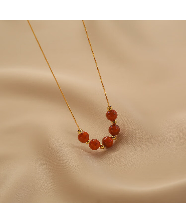 antis925银红玛瑙国风项链女锁骨链银饰吊坠轻奢时尚首