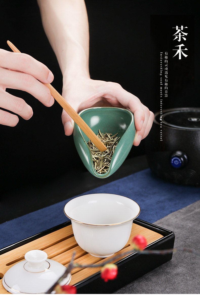 陶瓷赏茶荷青瓷复古茶匙茶勺禅意茶则功夫茶具分茶器茶艺茶道配件