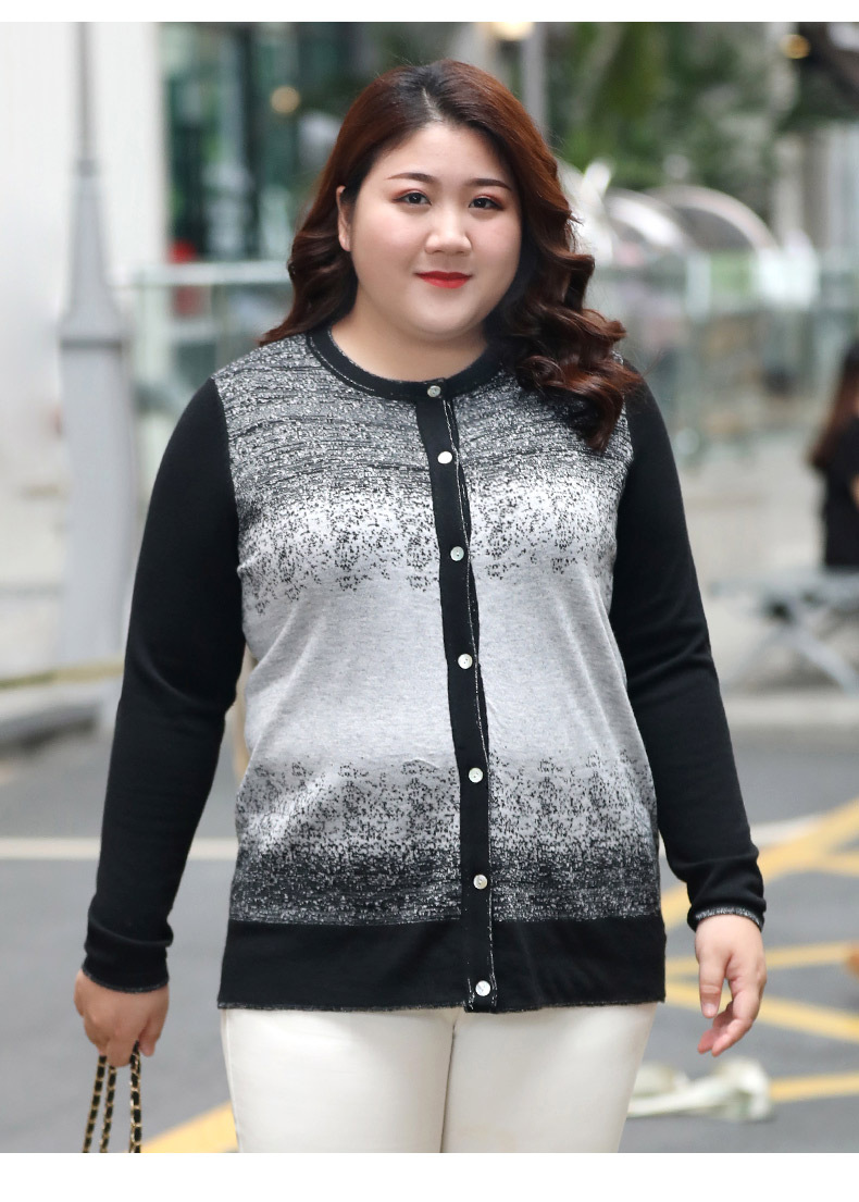 胖妹妹上衣女早秋新款加大码女装200斤胖mm长袖针织衫开衫潮 黑色 f