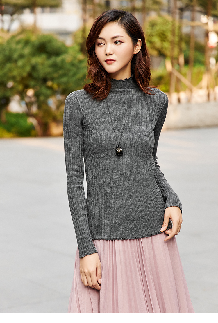 哥弟女装 天衣无缝 新款羊毛花苞领毛衣针织衫女a300658 黑 l(4码)