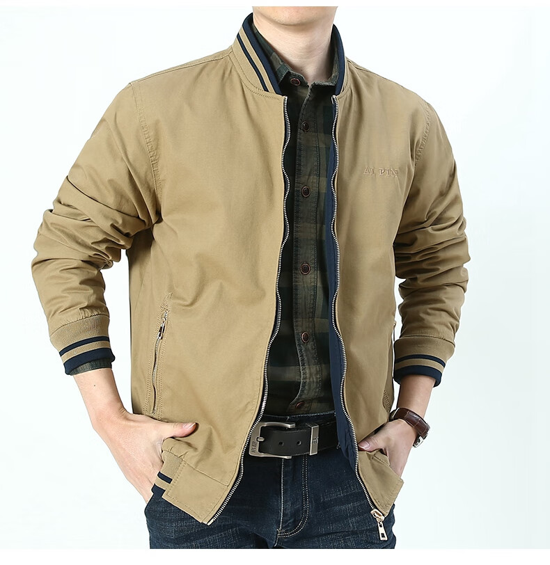 2020新款春秋纯棉夹克男双面穿休闲工装圆领夹克男宽松大码中年上衣