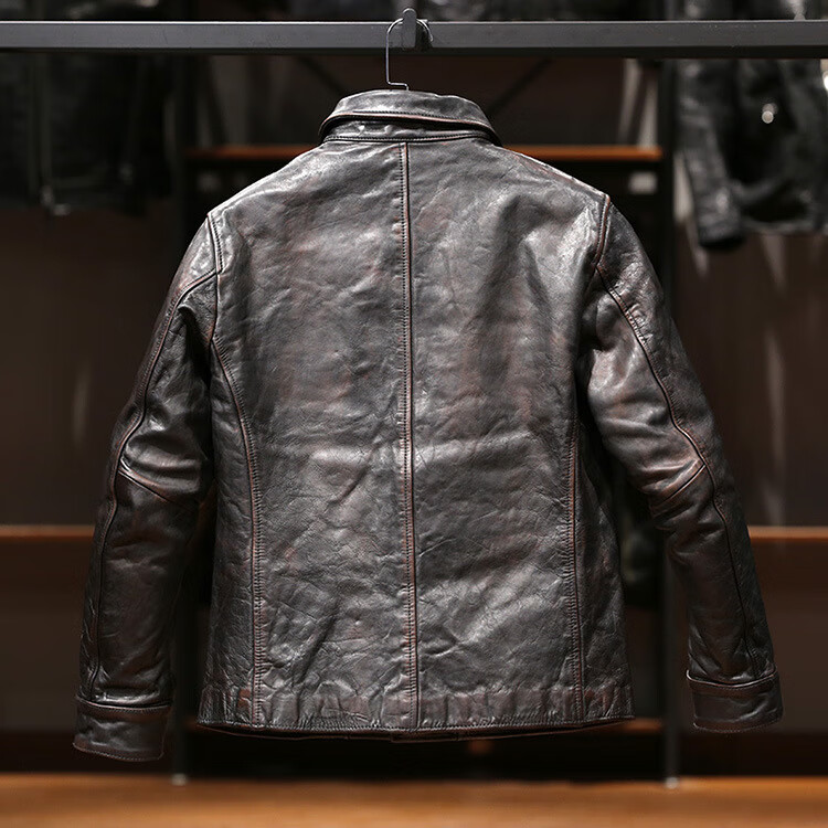 秋冬款皮衣猎装rrl日本单男式复古司闸员茶芯马皮皮衣东南亚越南皮