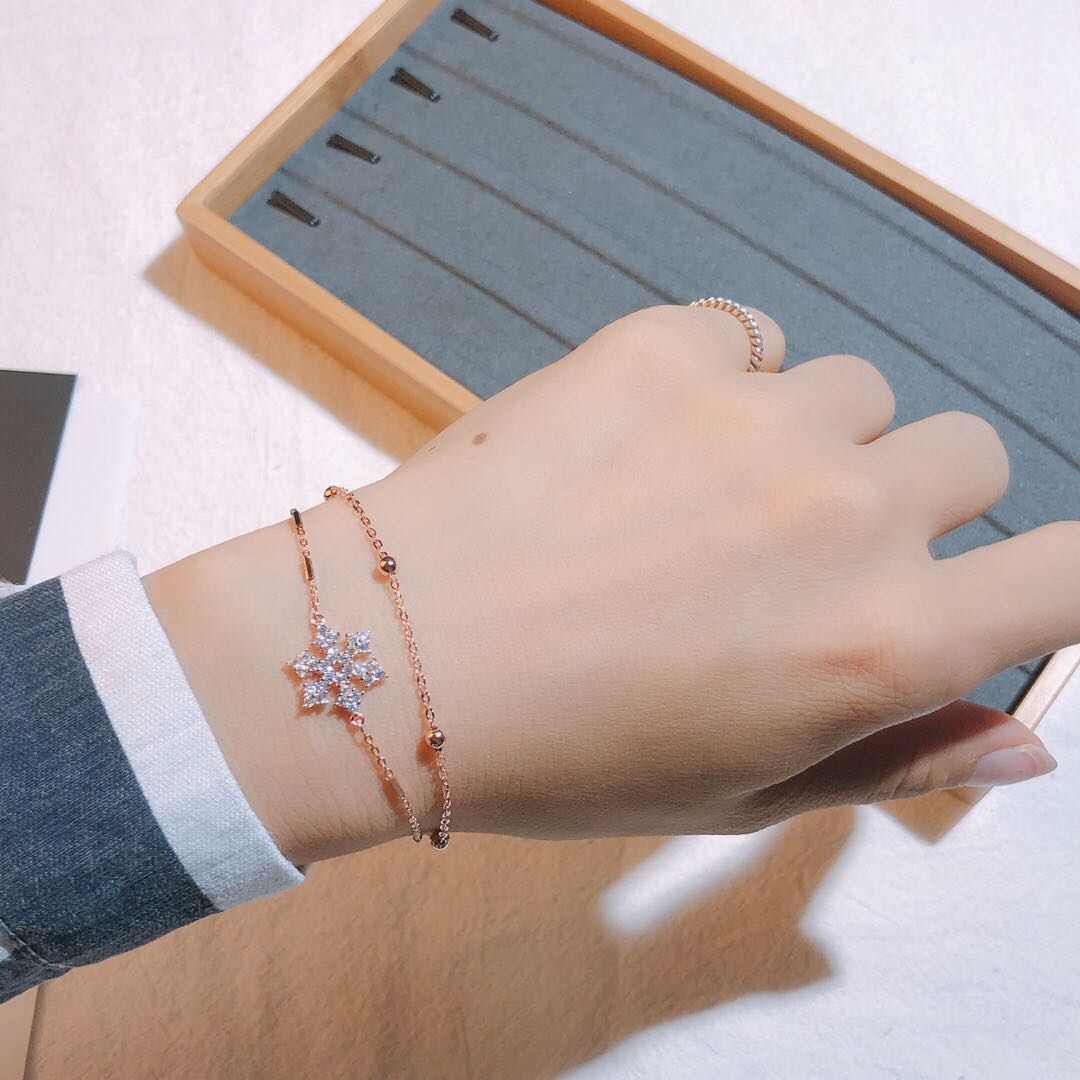 首饰925银双层雪花手链电镀玫瑰金新款简约时尚 雪花玫瑰金