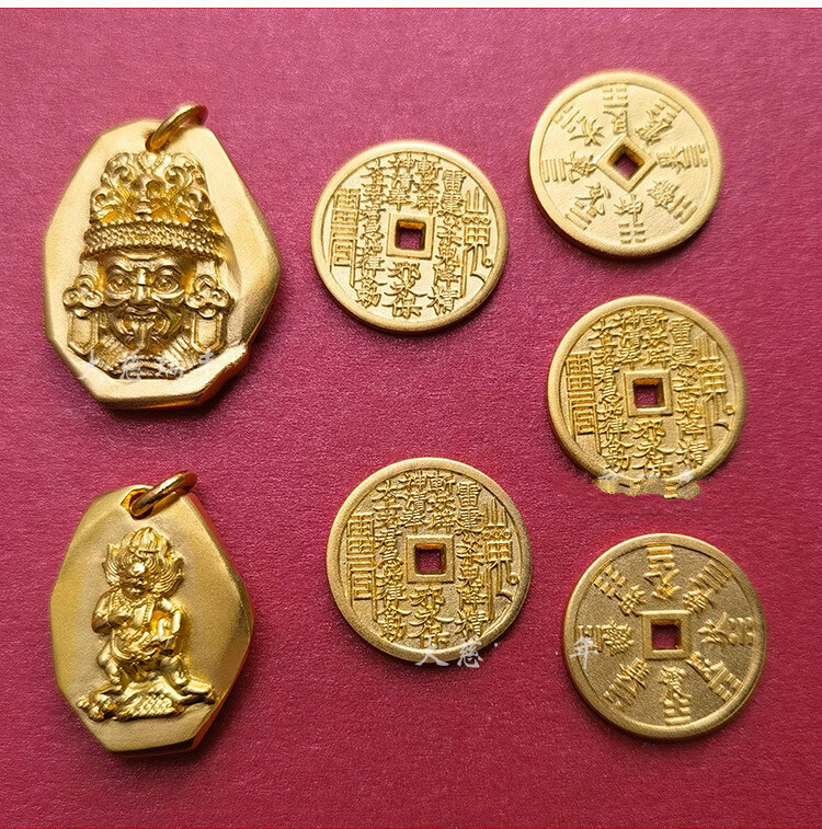 颜沫 古法金足金999黄金扎基拉姆佛牌财神项链吊坠佛珠挂坠可定大小