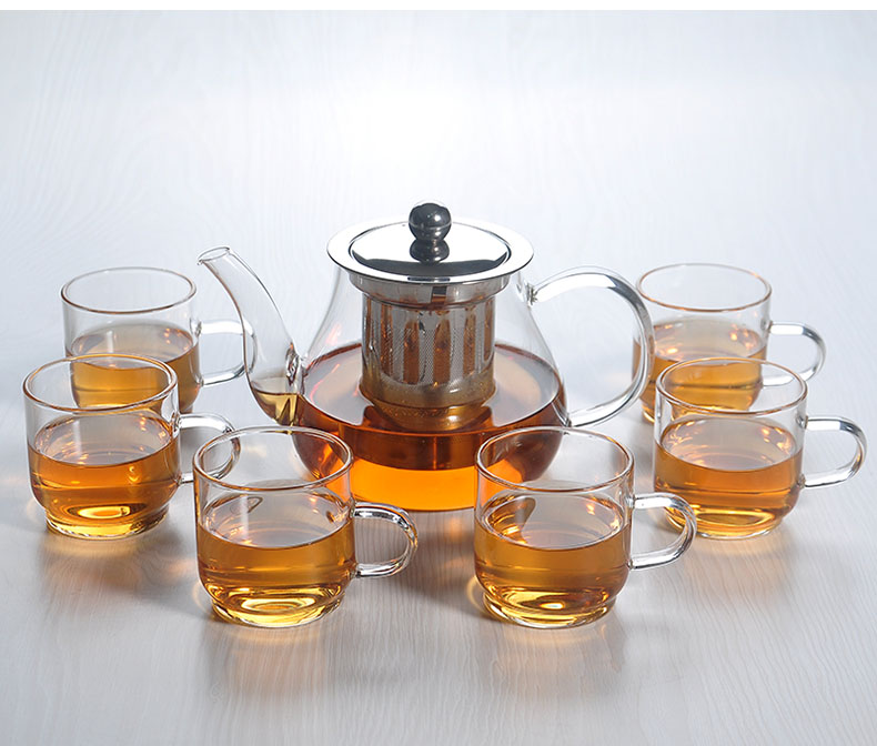耐热玻璃茶具套装带过滤泡茶壶带把加厚底玻璃杯办公室家用茶壶茶杯耐
