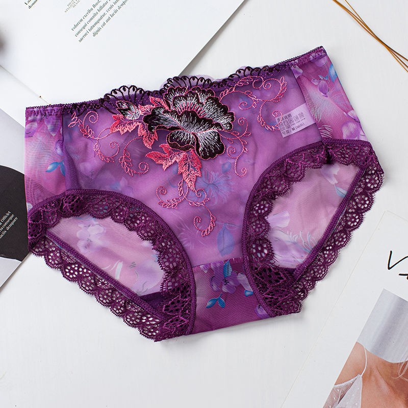 内衣内裤情调少妇内裤内裤夏女薄款中腰蕾丝雷丝1-4条装内裤女高档