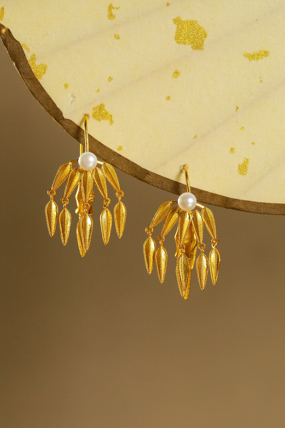 复原古代耳坠 汉服耳坠 珐琅竹叶耳坠 烧蓝 银镀金 鎏金 耳饰 18k金银