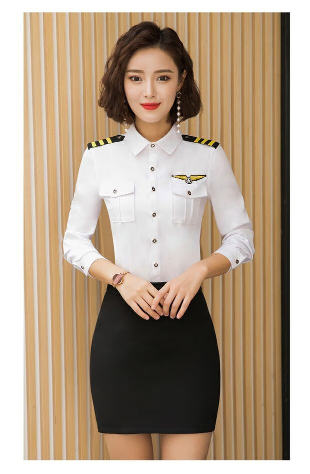 东航空姐制服白色衬衣女秋季职业装套装空姐制服长袖职业衬衫空乘酒店