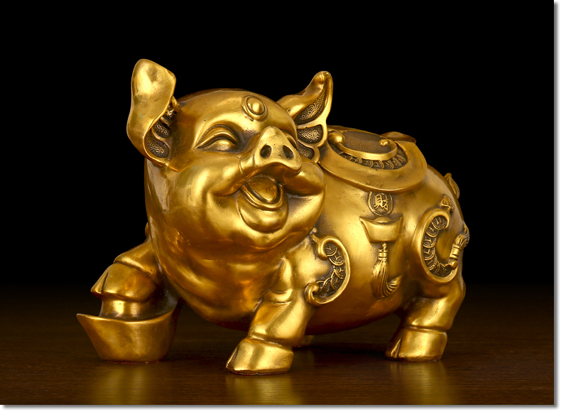 福善缘铜猪摆件一对福运金猪风水家居装饰品摆设生肖猪工艺品摆件福猪