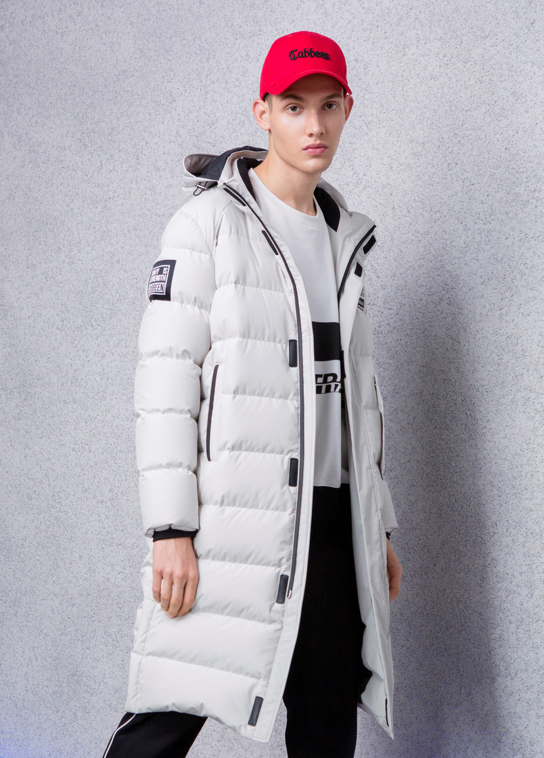 卡宾男装秋冬休闲连帽保暖长款羽绒服简约青年白鸭绒外套h衣多穿煤