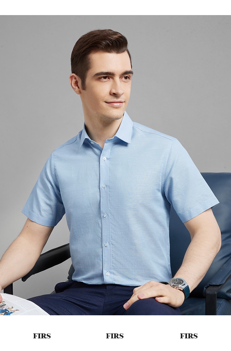 杉杉firs男装春秋四季男士短袖衬衫男亚麻混纺薄款透气舒适男式中年