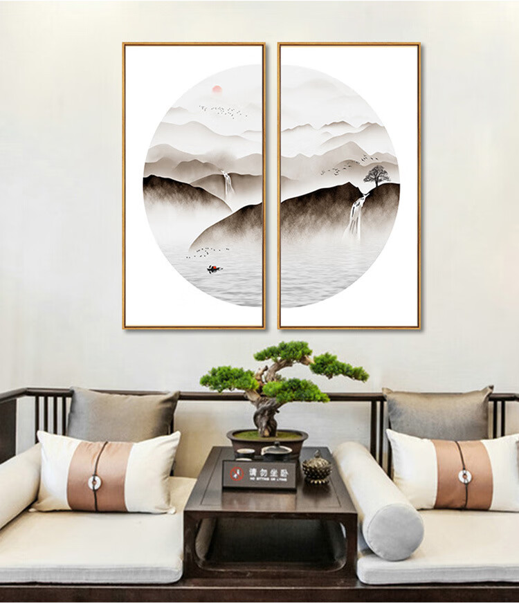 玄关装饰画新中式挂画客厅山水画沙发背景墙餐厅卧室墙面壁画禅意 j款