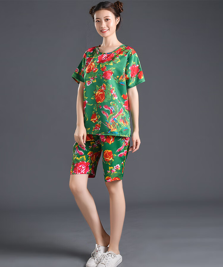 维玛罗东北大花衣二人转演出服男搞笑大花布衣服t恤套装女抖音花裤子