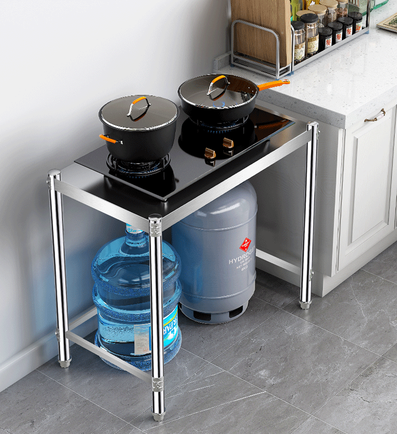 不绣厨房置物架304单层 一层不锈钢厨房置物架单层收纳煤气灶台架子