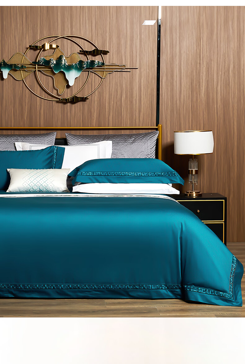 老人头(larento)家纺 100支长绒棉镂空四件套 纯棉贡缎被套床单全棉