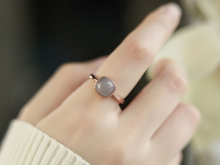 和田玉戒指女烟紫小方糖指环银玉石送情人老婆礼物 收藏加购优先发货